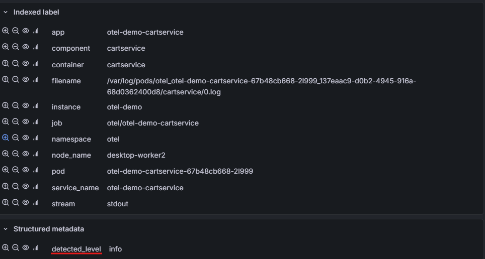 Detected fields in Grafana UI